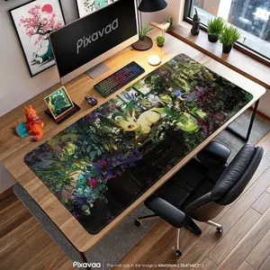 Leafeonn Botanical Mouse Pad, Terrarium Desk Mat with Flowers & Plants, Nature Gaming Setup, Anime Gift Idea