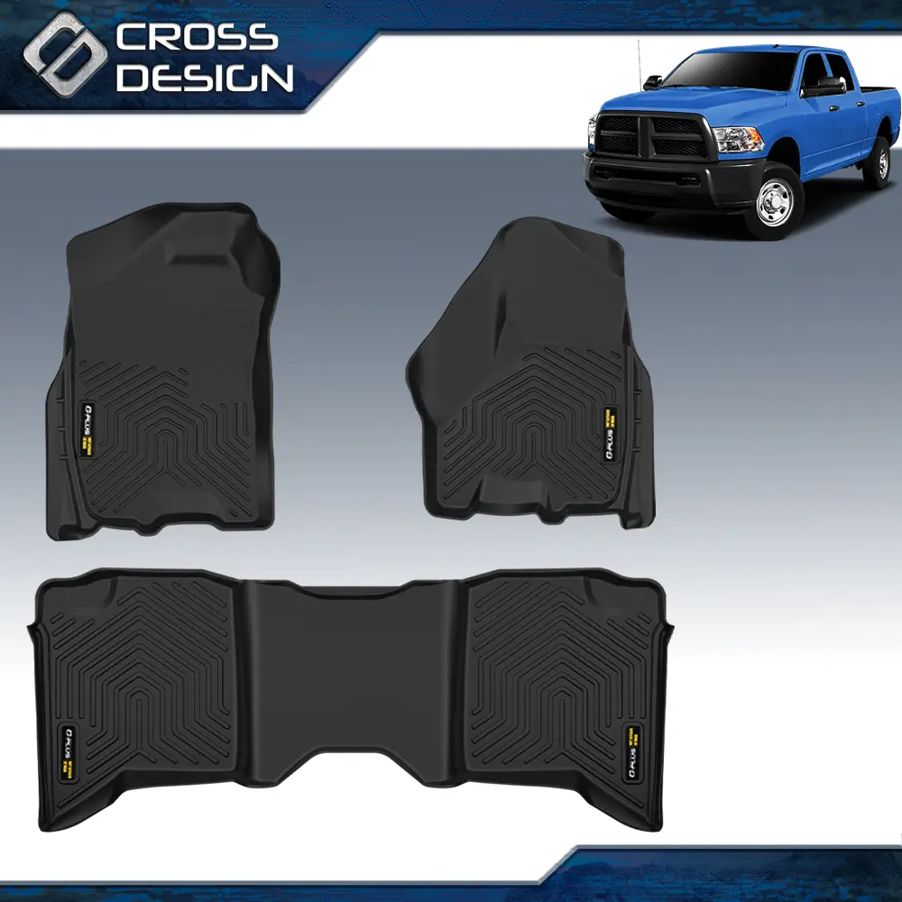 CROSSDESIGN TPE Waterproof Slip-Proof Truck Floor Mats - 1st & 2nd Row Car Interior Accessory for 2013-2018 Dodge Ram 1500/2500/3500 Crew Cab, 2019-2023 Ram 1500 Classic Crew Cab (Excludes Body Models), 1St+2Nd Row Cover
