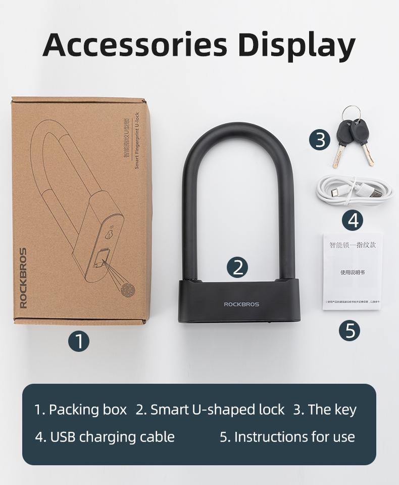 ROCKBROS Smart Bike U Lock with Fingerprint and App Control Waterproof ROCKBROS Smart Bike U Lock with Fingerprint and App Control Waterproof