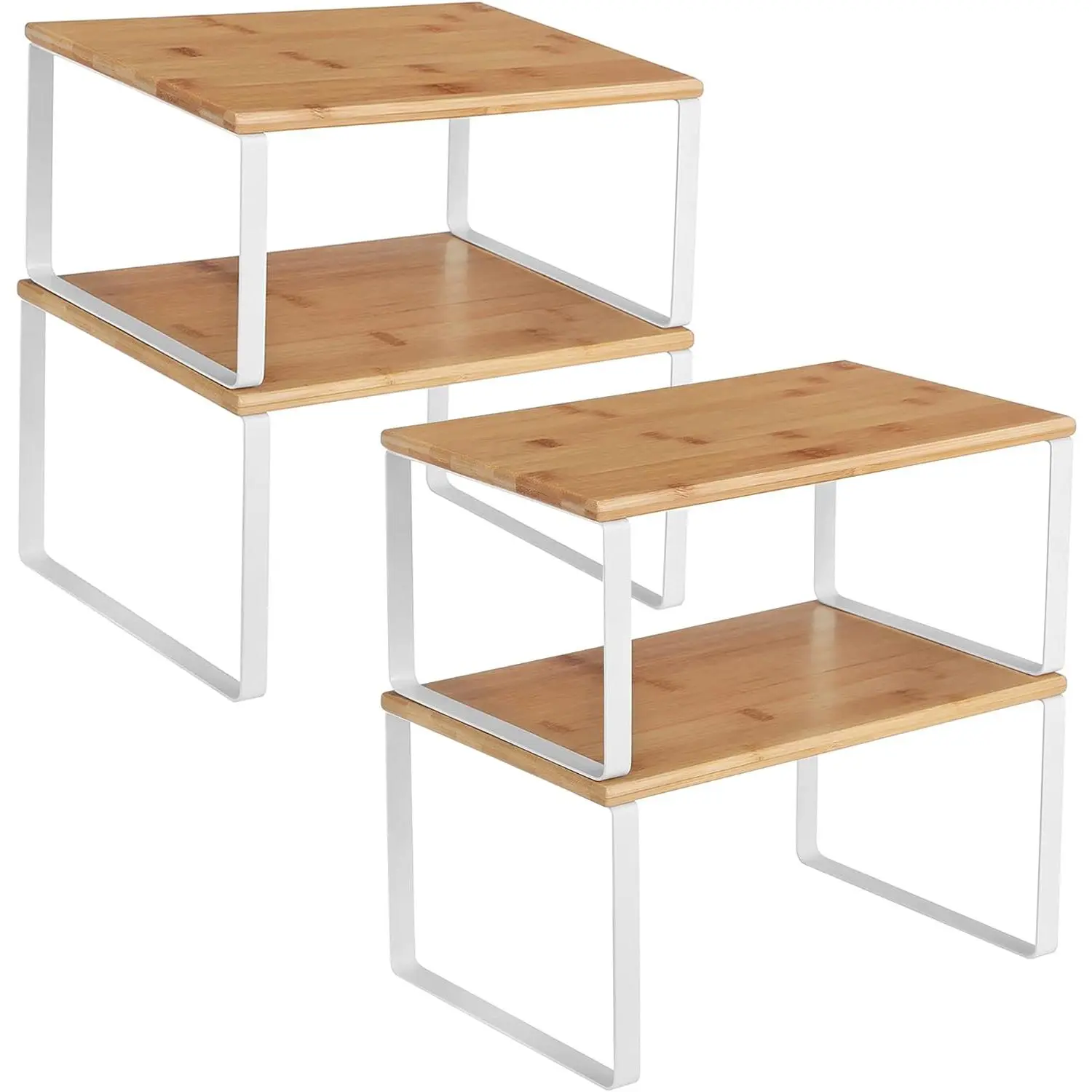 Cabinet Organizer Shelf, Set of 4 Kitchen Counter Shelves, Kitchen Storage,  Rack, Stackable, Expandable, Metal and Engineered , Cloud White and  Beige UKCS010N01