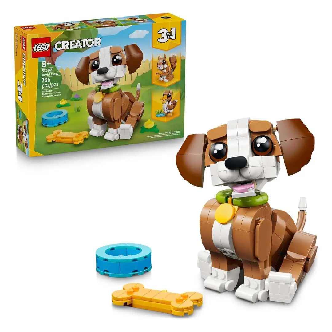 LEGO Creator 3 in 1 Construction DIY Playset (31382) - 336 Pieces Model Building Kits, Playful Puppy Dog Toy, Animals & Nature Theme, Customizable Accessories, 5+ in. High, 6.5 in. Long, for 8-10 Years