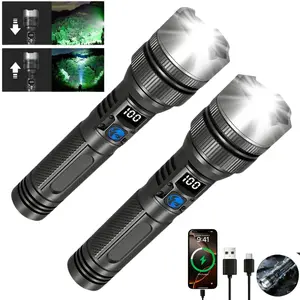Petit Bits 2 pack 2-in-1 Strong Flashlight (Power Bank), Digital display ofpower, Rechargeable, Zoomable,, X4Waterproof,Adjustable Brightness Flash Light for Outdoor, Emergency,Camping Accessories, Black TiktokShopSpringGlowUp