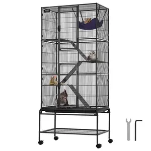 VEVOR 69" Rolling Metal Ferret Cage,  , Large 4-Tier Critter Nation Cage, Small Animal Cage with Ramps & Tray, Easy to Set up for Pet Rats, Hamster, Guinea Pig, Chinchilla, Squirrel, Hedgehogs, Bunny