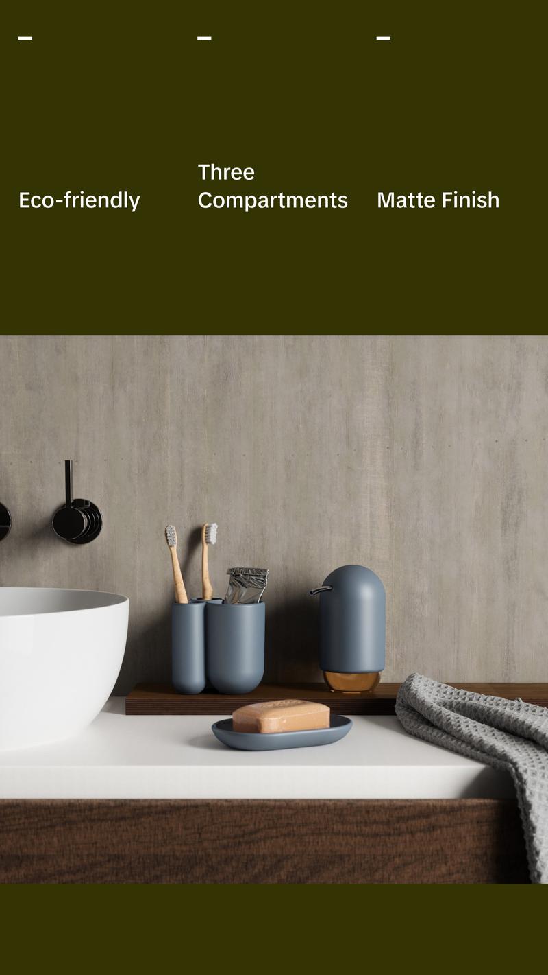 Umbra Touch Toothbrush Holder, Modern Organizer with 3 Compartments, Compact Design, Made with Recycled Plastics - Choose Your Pack Box Matte