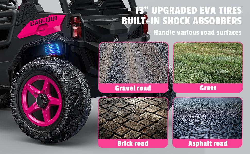 ANPABO 24V 2-Seater Kids Ride-On Truck 4WD/2WD Remote Control Rainbow LED Lights Bluetooth 4 X 200W Engines EVA Tires High Chassis Safety Toddler Music Player