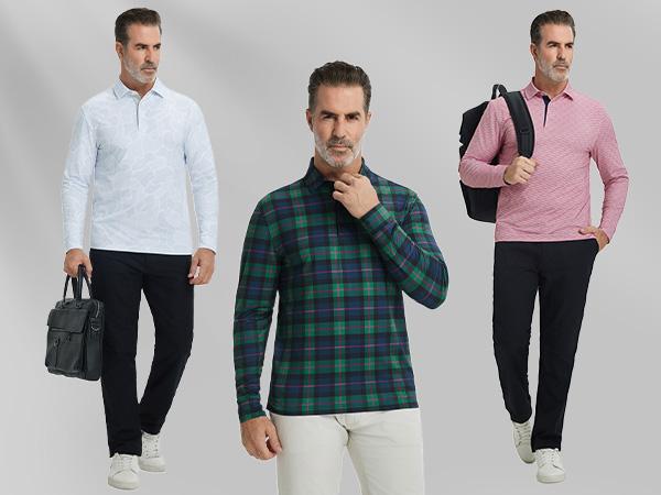 M MAELREG Mens Printed Golf Polo Long Sleeve Performance Fit Dry Fit Fall Golf Shirt Casual Athletic Top  Fashion Menswear SpringStatements