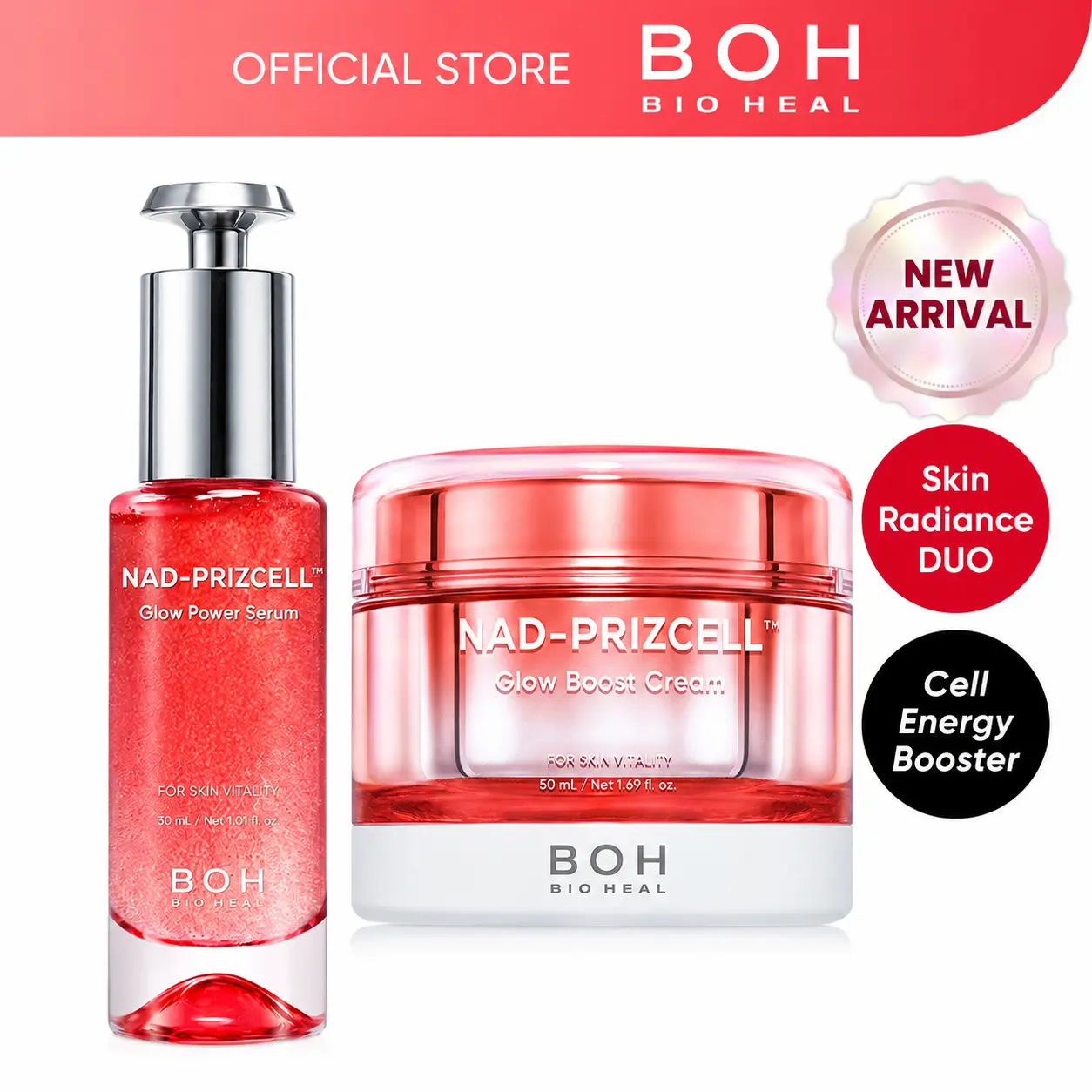[NEW] BIOHEAL BOH NAD-PRIZCELL Cell Energy Booster DUO | NAD, Niacinamide & Glutathione Cream and Serum for Radiance, Firmness & Hydration, Korean Skincare