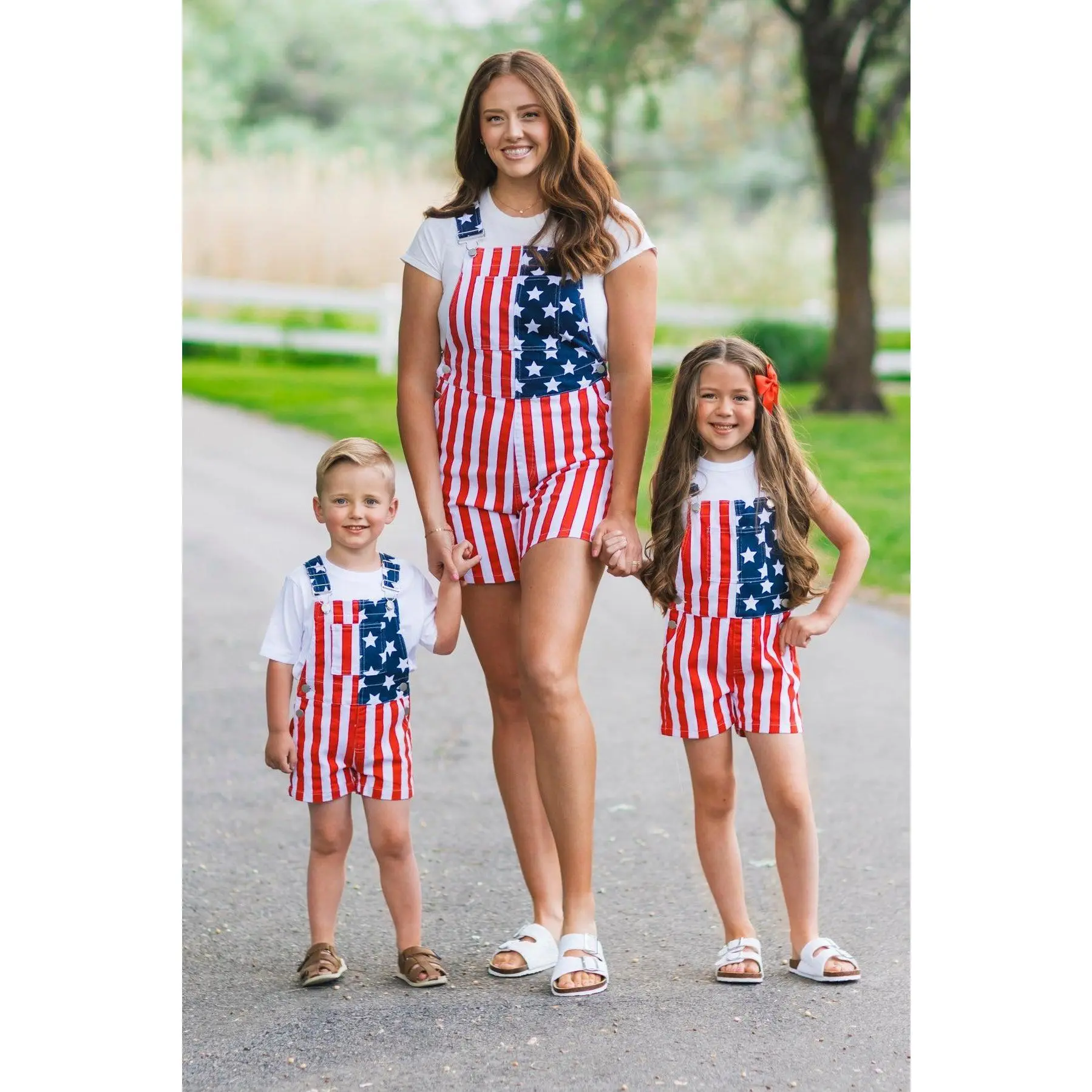 Mom & Kid - American Flag Denim Overalls