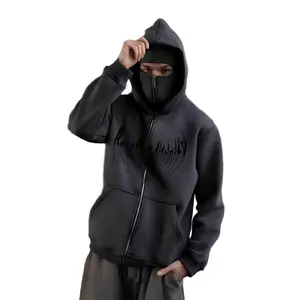 Balaclava Jacket Zip Up Fashion Double Layer Hoodie Hip Hop Outerwear Jacket Y2K Clothing for Men and Women