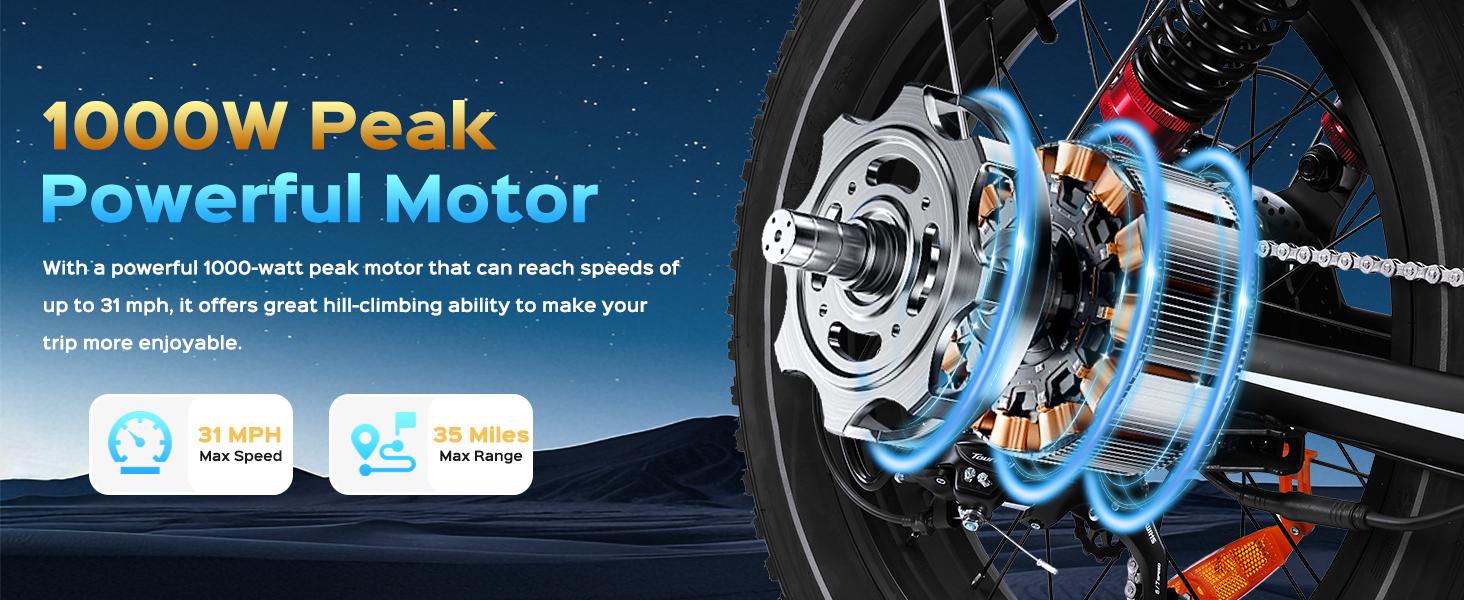 S8 Electric Bike, Full Suspension System, 31mph Top Speed, 48V 17.5AH Detachable battery (can be purchased separately), Equipped with High Carbon Steel Frame, Pedal Assist Range of 30-50 Miles, 20-Inch All-Terrain Tires, Off-Road、City Motorcycle