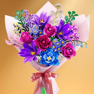 Valentines Flowers Bouquet Building Set with LED Light, 21 Flower Botanical Collection Block Toy, Rose Lily Home Plant Decor 1054PCS, Gifts for Her Adults Women Mom Kids Girls 12+