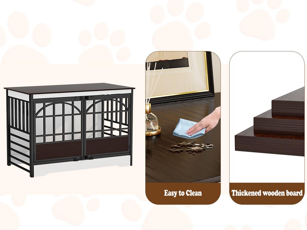 COZPAW Heavy Duty Dog Crate Furniture, 52 Inch Wooden Dog Kennel Indoor for XLarge Breed, Dog Crates for Large Dogs with Double Doors, Decorate as House TV Stand, End Table-White Brown