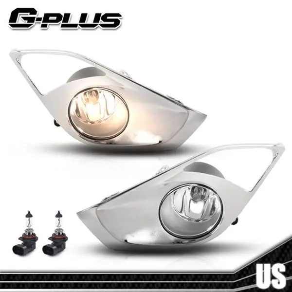 1-Pair Durable Car Bumper Fog Lights with H11 Bulbs, Silver Cover Bezels, Left Driver Side & Right Passenger Side, Vehicle Fog Lights Compatible with 13-15 Toyota Avalon G-PLUS