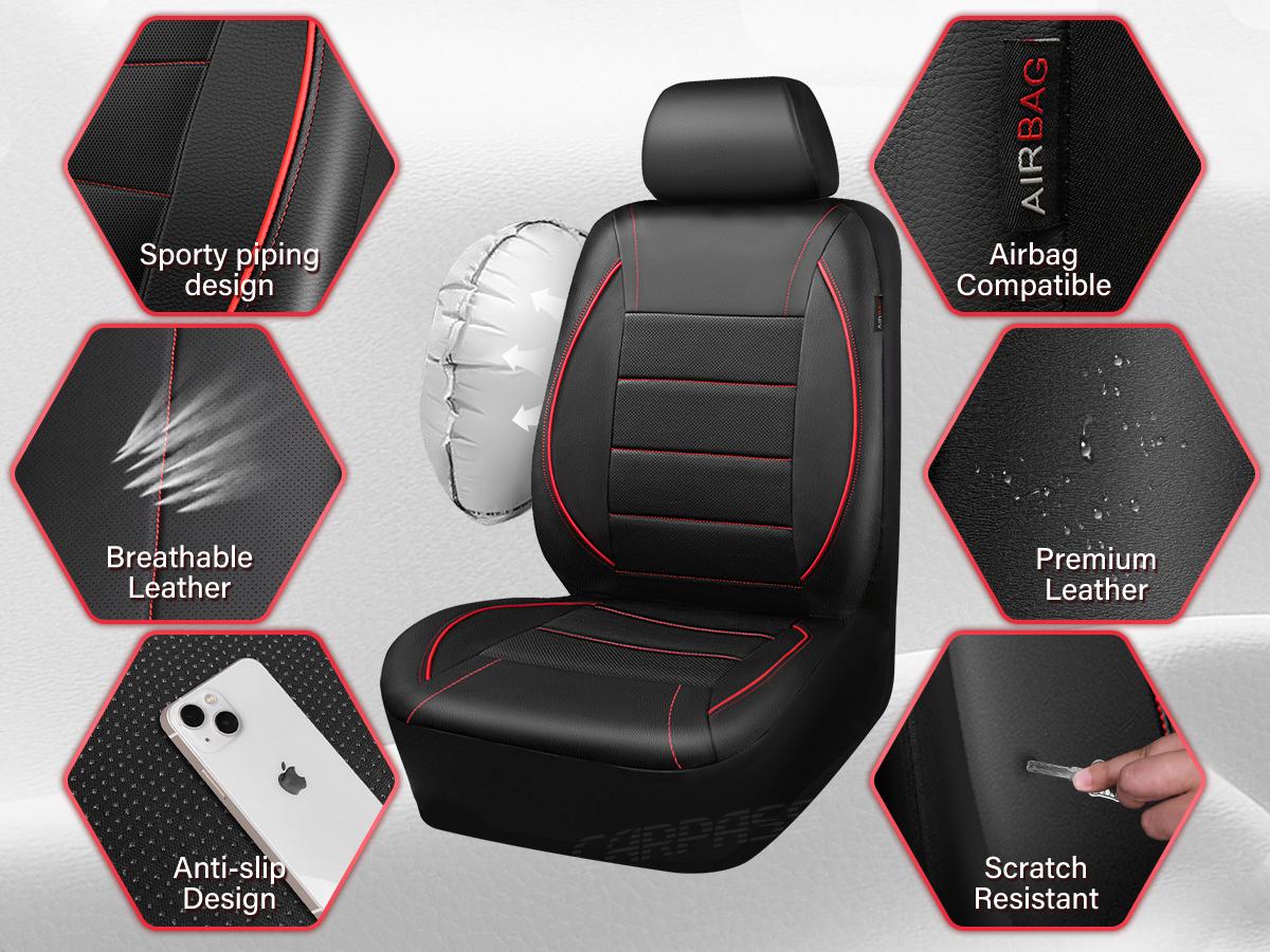 CAR PASS 2/5 seats Universal FIT Piping Leather Car Seat Cover, for suvs,Van,Trucks,Airbag Compatible,Inside Zipper Design and Reserved Opening Holes