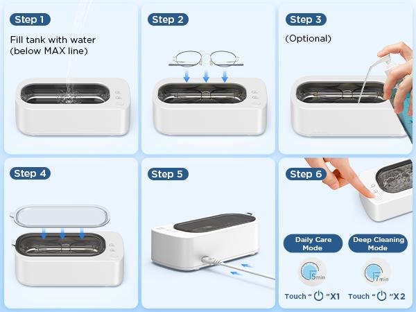 Ultrasonic Jewelry Cleaner Machine: 48KHz Ultra Sonic Cleaner for Dentures,Jewelry,Rings,Watch Band,Eyeglass,with Dual Cleaning Modes,350ML 304 Stainless Steel Tank,Gift for Mom, Wife,Daughter