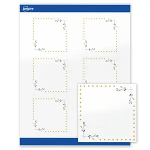 Avery Printable Square Labels, Gold Dots with Green Florals, 3" x 3", Glossy White Square Labels, Permanent, Laser/Inkjet, 60ct, Great for Product Labels