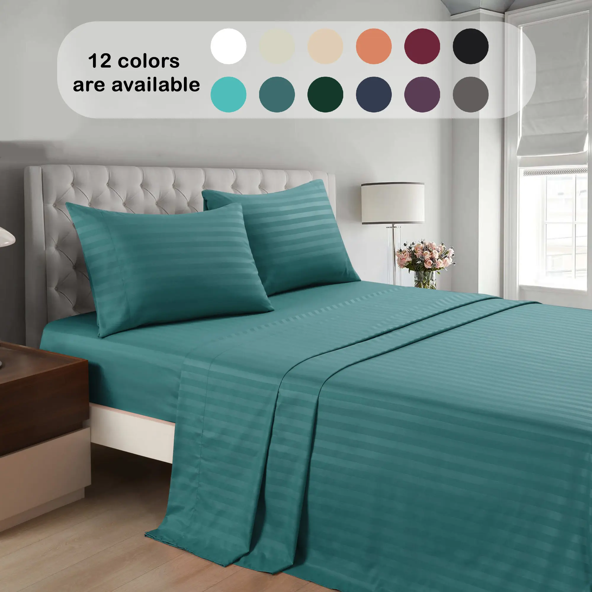 4-Pc Cooling Sheets Set - Hotel Style Bedding,18in Deep Pocket Fitted Sheet, Soft Breathable Bedding Set