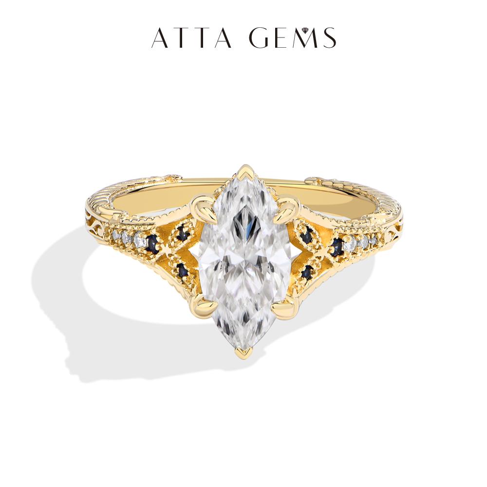 ATTAGEMS VVS1 Color Marquise Cut 2CT Lab-Created Moissanite Ring for Women 18k Gold Plated 925 Silver Engagement Wedding Luxury Rings Gift for Her Jewelry R326 SpringStatements