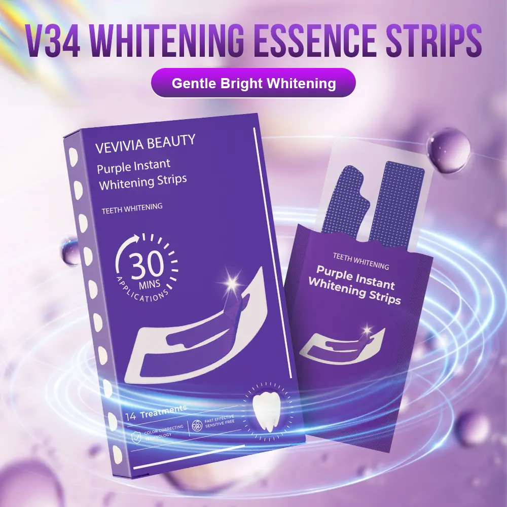 VEVIVIA BEAUTY Purple Teeth Whitener Whitestrips - Oral Care Kit for Personal Care Needs, Tooth Brightening Strips to Boost Smile Confidence, Brighter Smile in 30 Minutes, Teeth Brightener Strips