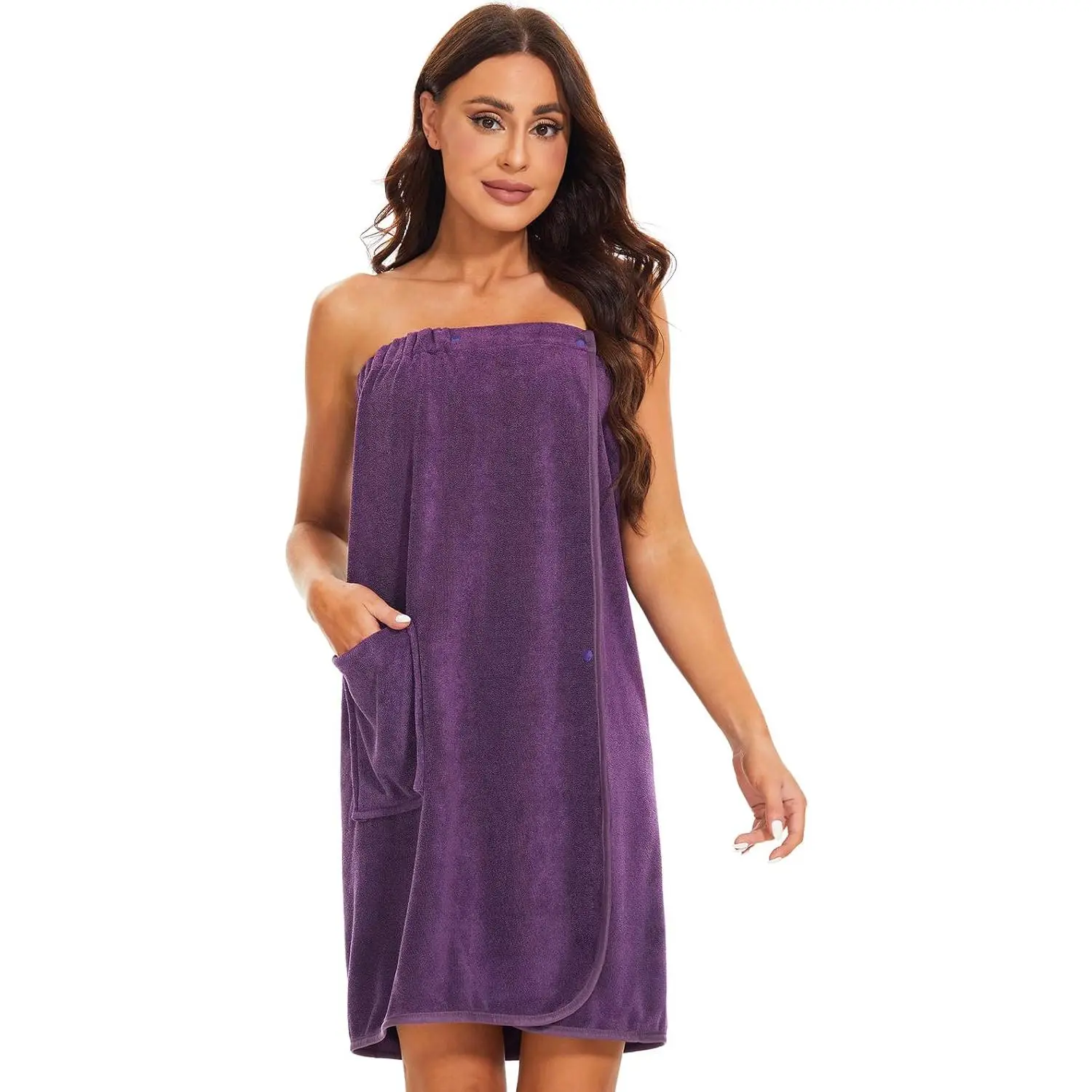 Knuffnee Women's Off-Shoulder Robe Towel, Adjustable Snap Closure Bathrobe for Bathroom, Home Spa Use