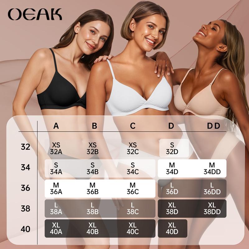 OEAK Womens No Padding No Underwire Non-supportive Comfortable Triangle Bras Sexy Plunge Unlined Bralette Pull On Bra Seamless Everyday Tshirt Bras