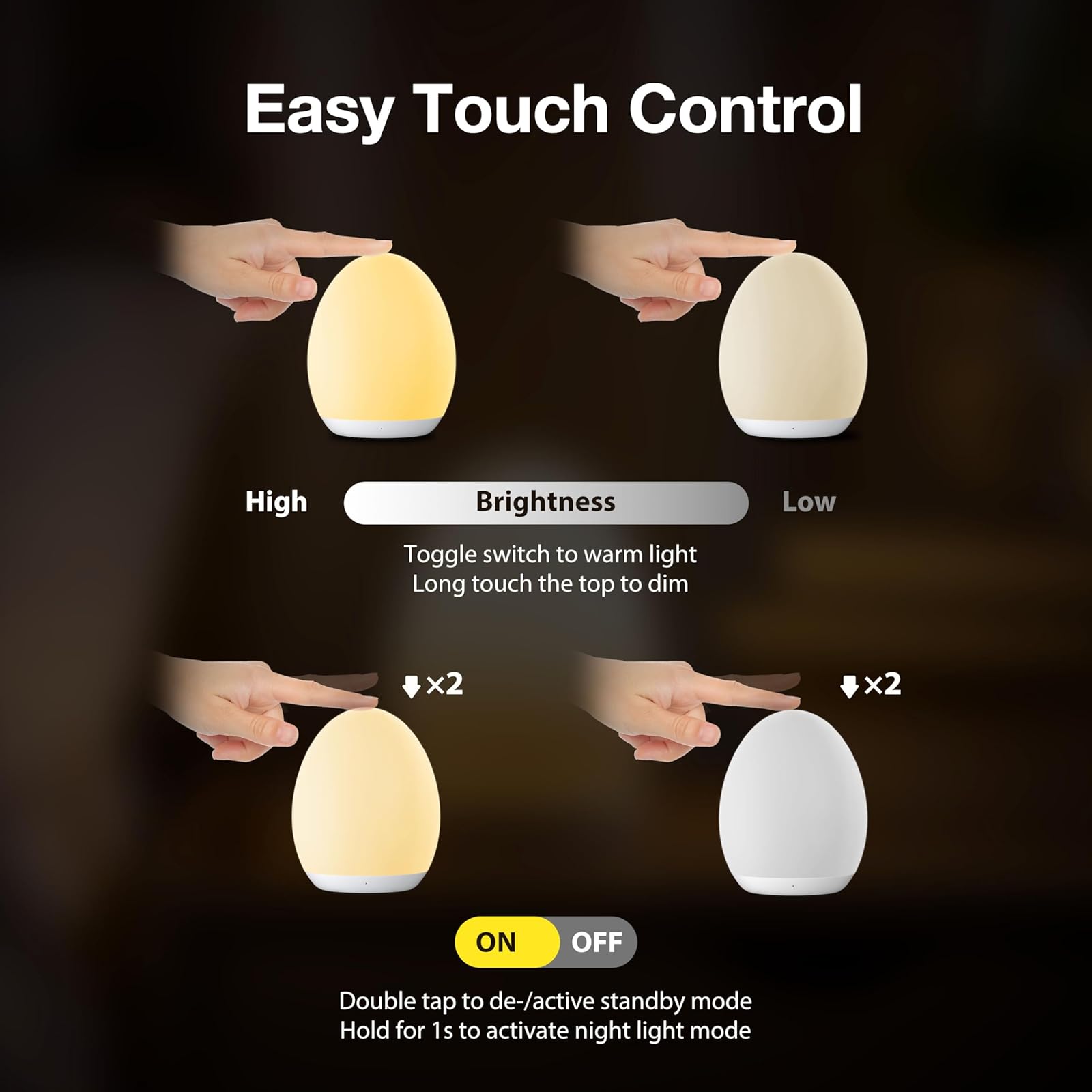 Portable dimmable egg bedside lamp