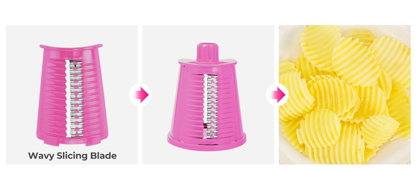 SUSTEAS Rotary Cheese Grater with 5 Replacement Blades Strong Suction Cup Base BPA Free Compact Design for Easy Cleaning Kitchen Utensils Pink Mandoline Slicer Vegetable Cutter Vegetable Fruit Cutter