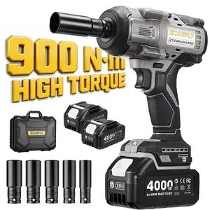 SOARFLY 900Nm Cordless Impact Wrench – 1/2" High Torque Impact Gun, 3000RPM, 2×4.0Ah Batteries, Fast Charger, 5 Sockets & Extension Bar for Cars & Trucks