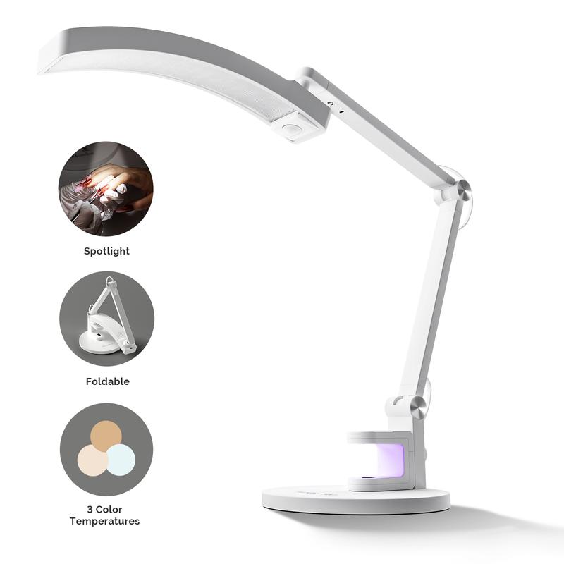 MelodySusie LED Manicure Table Lamp for Nail Techs, S-Pro29G Professional Nail Desk Light with Magnetic UV Curing Lamp, Adjustable Arm, Dimmable Brightness & 3 Color Temps for Gel Nails & Nail Art