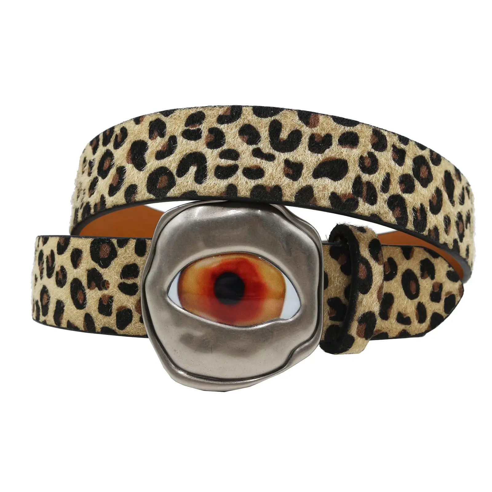 Y2K Vintage Leopard Print Belt with Colorful Evil Eye Buckle Unisex Punk Goth Subculture Statement Waistband