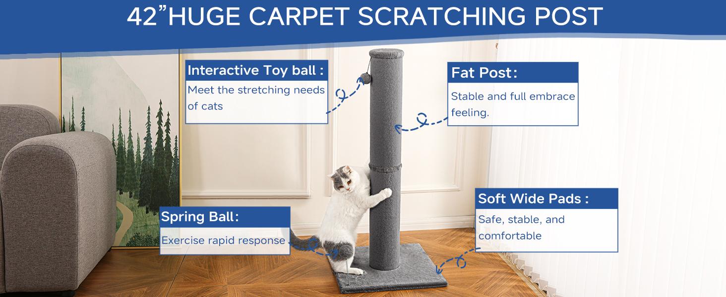 MADE 4 PETS Tall Cat Scratching Post for Indoor Cats Gray Large Scratching Post with Replaceable Toys & Sturdy Base 41-Inch High Space-Saving Design Imitation Sisal Solid Construction Vertical Scratcher
