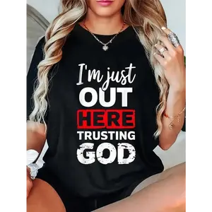 [100%25 Cotton] 100%25 Cotton I'm Just Out Here Trusting God Christian Religious T-Shirt  Golf Gift T-Shirt For Men and Women