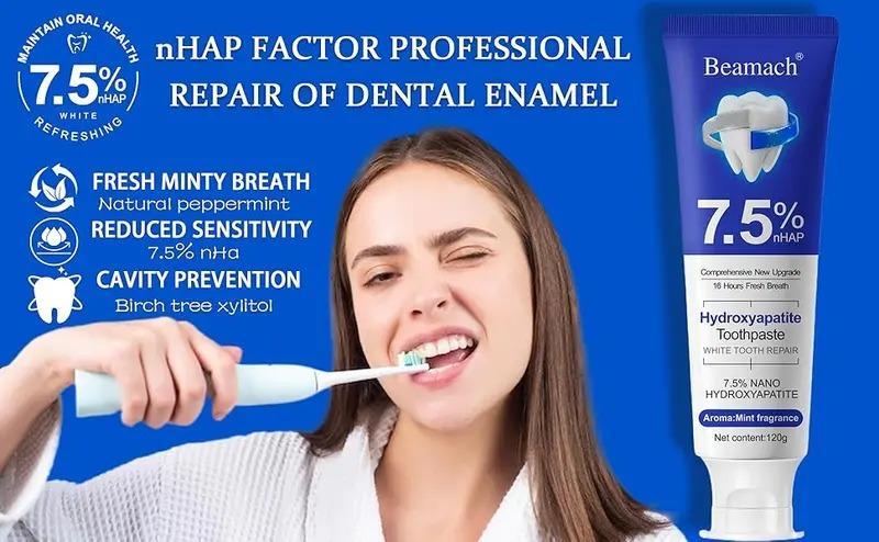 Beamach Hydroxyapatite Toothpaste-2PCS new experience Whitening Stain-Removing Sensitive Teeth Tablets breath prevent tooth loss oral care natural ingredient gentle care repair  nano nonfluoride fixa toothpaste  kids  cap  powder flavored smile hello  pro