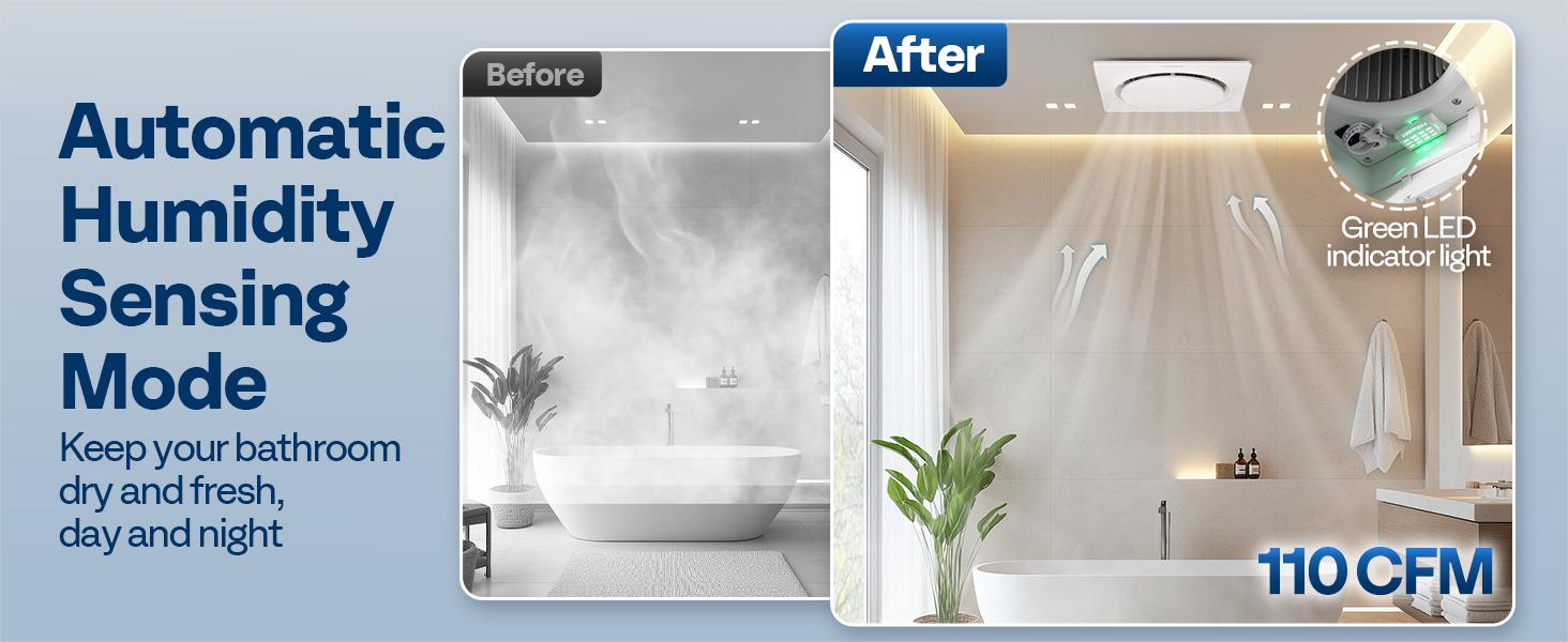 VIVOHOME Bathroom Exhaust Fan with Light, Ceiling Ventilation Fan, 3-Color Adjustable LED (3000K/4500K/6500K), 4" Duct Mount for Shower & Home Use