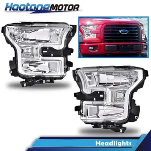 CROSSDESIGN Pair Headlights Chrome Head Lamps Left & Right Clear Fit For 2015-2017 Ford F150