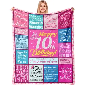 10 Year Old Girl Birthday Gifts - Gifts for 10 Years Old Girl - 10th Birthday Gift for Girls - Double Digits Birthdays Decorations for Daughter Niece Granddaughter - 10-Year-Old Flannel Blanket