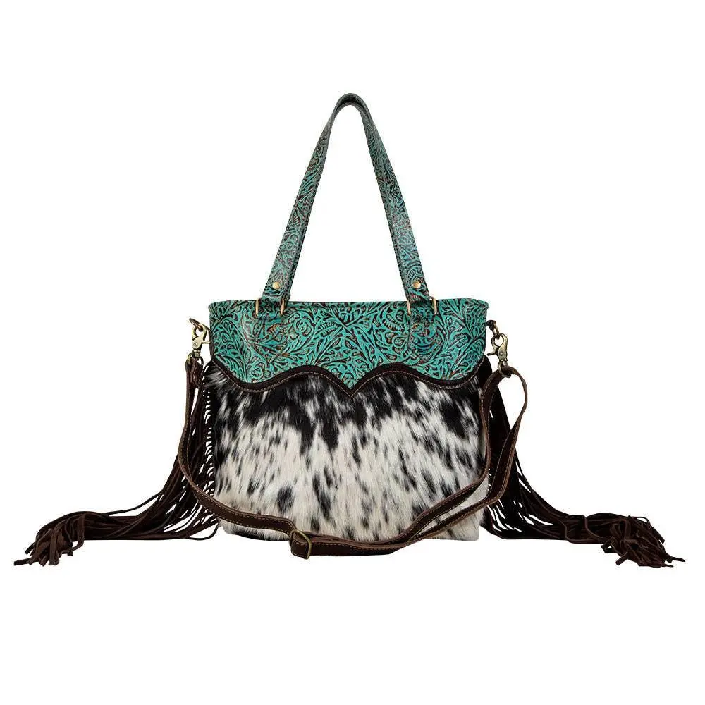 Myra Turquoise Zapata Leather & Hairon Bag