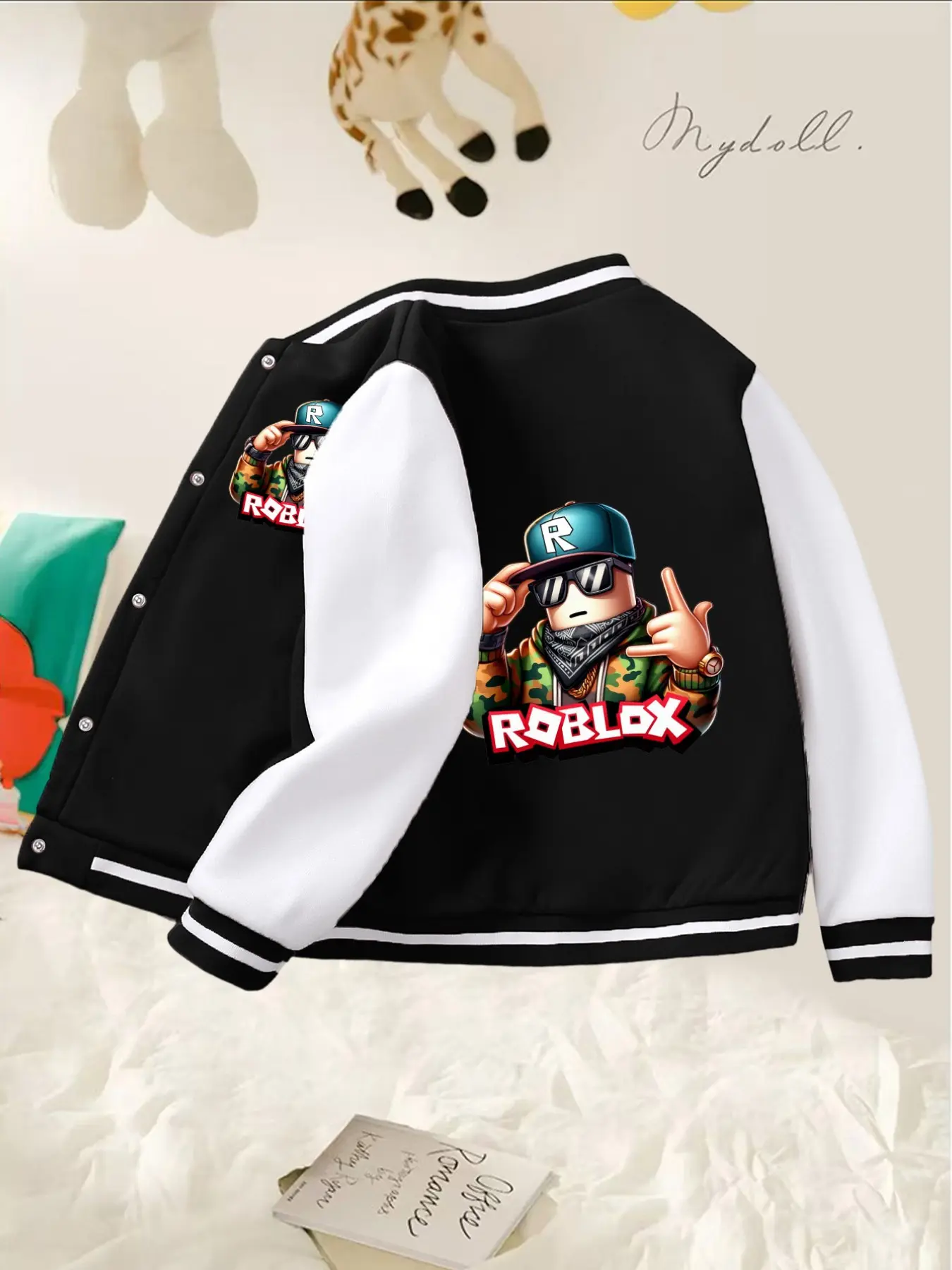 Boys' & Girls' Roblox Cartoon Character Video Game Inspired Print Spring/Autumn Varsity Jacket, Fashionable Casual Comfortable for Daily Outdoor Wear, Ideal Gift