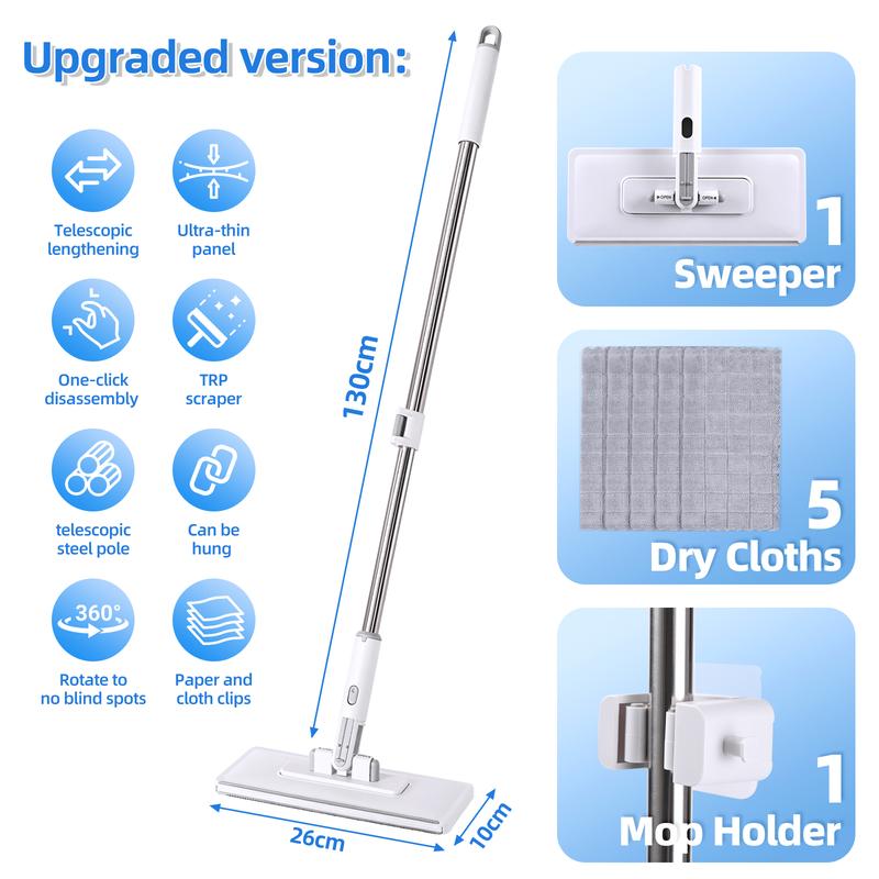 2026 Upgraded Snap Grip Mop Extendable – Contactless Flat Mop for Wet and Dry Cleaning Includes 1 Mop and 6 Microfiber Cloths Locking Head for Floors Walls Corners & Tight Gaps