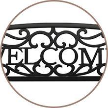 VINGLI Outdoor Metal Garden Bench with PVC Back Pattern, Black Steel Welcome Bench for Patio, Porch, Deck, Yard, Lawn Decor Entryway