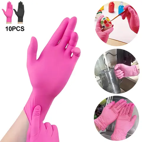 LZDJTQ 10Pcs Disposable Nitrile Kitchen Gloves,Rose Red Multi-Functional Household Kitchen Gloves, Lead-Free, Alcohol-Free, Essential for Home Cleaning, Pet Care & Hair Dyeing