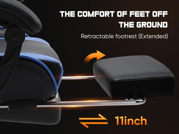 Ergonomic Gaming Computer Chair with Footrest, PU Leather Recliner with Headrest, Fixed Up Armrest, Height Adjustable with 360° Swivel