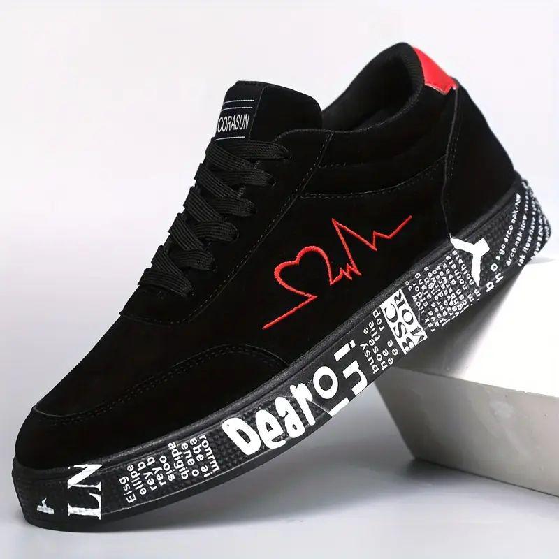 Men's fashionable skateboard shoes, versatile and trendy casual sports shoes for all seasons, red heart embroidery thread, suitable for giving him a birthday gift