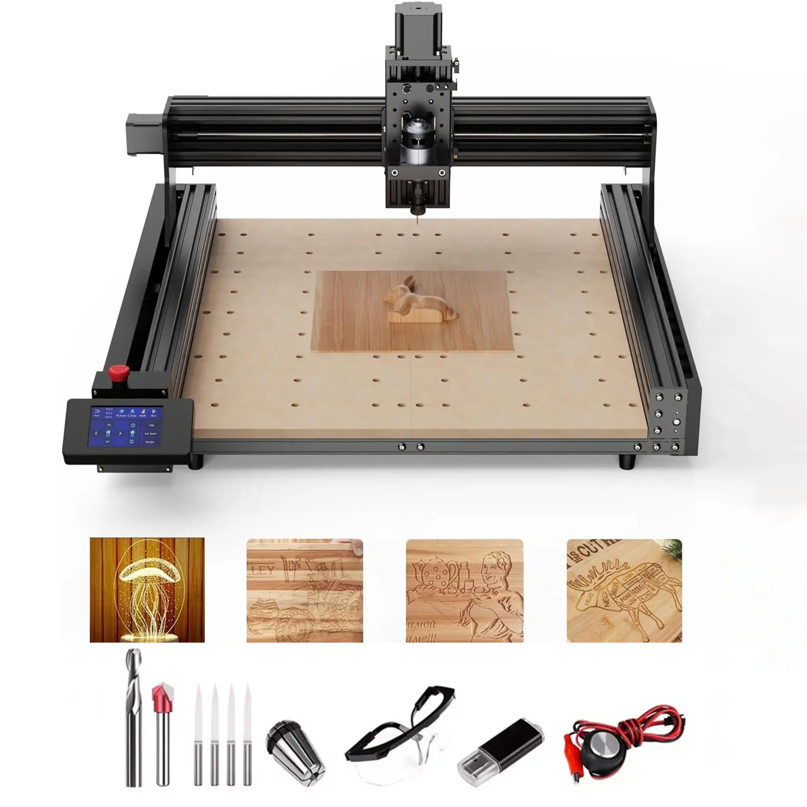 TTC 450 CNC Router Machine, 3-axis dual-limit + ESTOP + engraving accuracy 0.01mm + emergency stop switch engraving all-aluminium milling machine, working area 18.1 x 18.1 x 3.1 inches, For engraving and cutting acrylic, solid wood,carbon fibre board, etc
