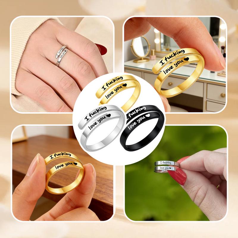 I Fcking Love You Ring For Women,Adjustable Stainless Steel Spiral Wrap Twist Vintage Promise Rings,Hope Engraved Heart Rings Jewelry Gift For Women and Men