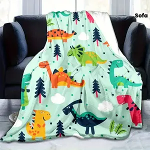 Dinosaur Themed Fleece Blanket - All-Season Chunky Knit Polyester Throw for Sofa, Bed, Travel - Soft Warm Flannel Fabric, Machine Washable, Uncharged - Ideal Gift for Family and Friends