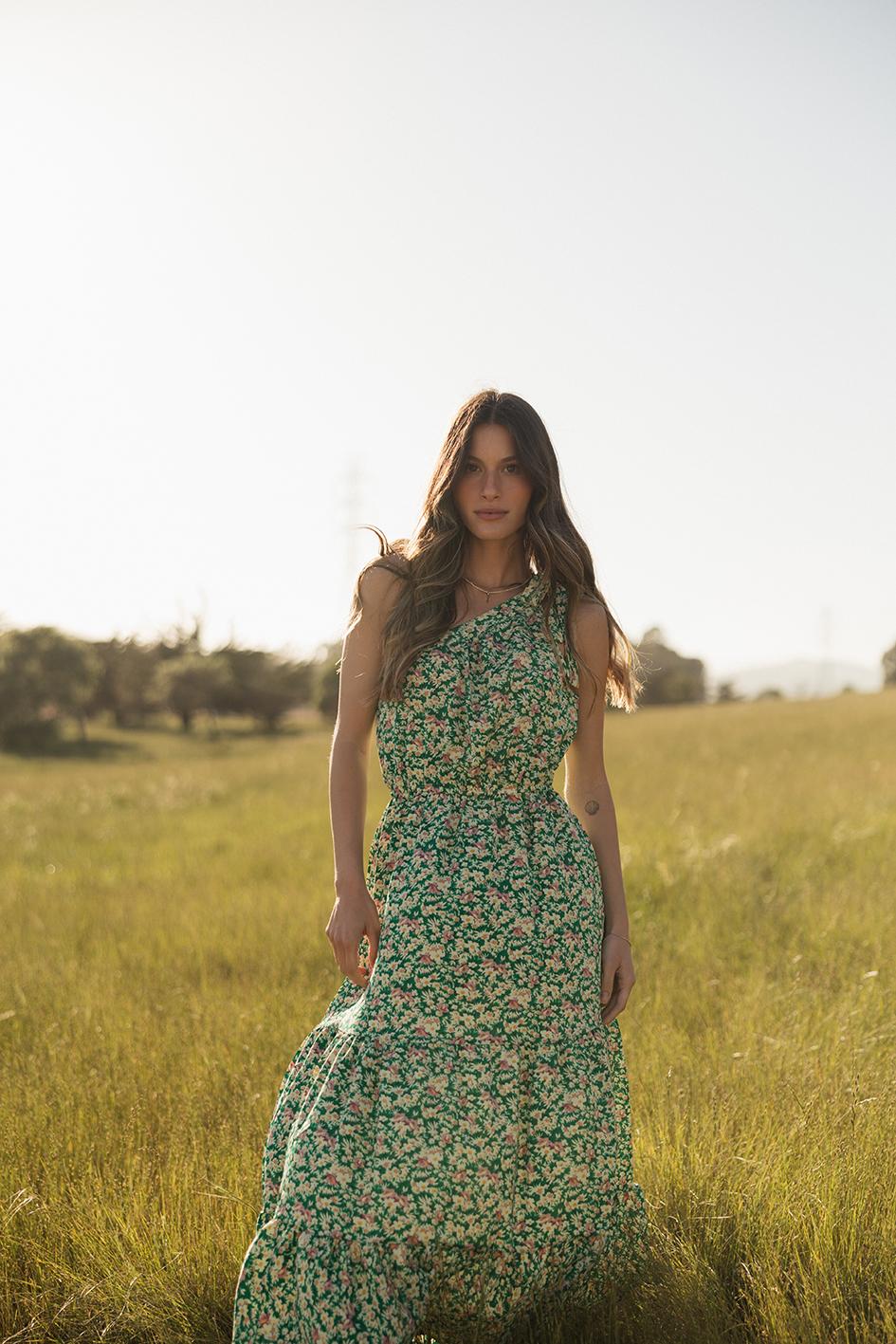 PrettyGarden Boho Chic Floral Maxi Dress - One Shoulder, Ruffle, Sleeveless, Flowing Summer Beach Wedding Guest Dress- Womenswear