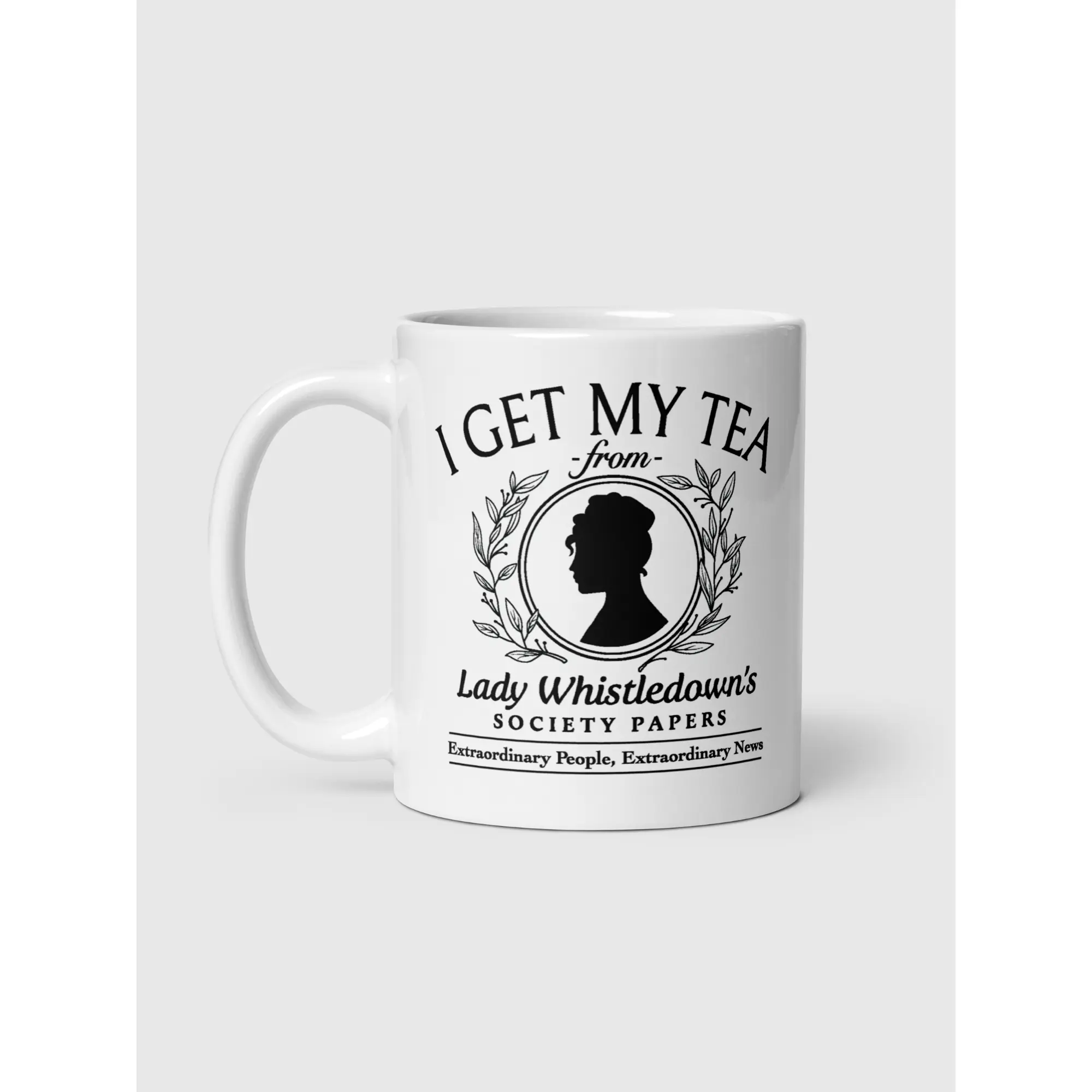 Netflix Bridgerton Lady Whistledown Mug – “I Get My Tea” 11 oz. Ceramic Coffee Cup – Perfect Gift for Bridgerton Fans & Tea Lovers