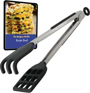 Waffle Tongs by StarBlue – 10 Inches Silicone and Nylon Serving Tongs with Non-Slip Smooth Handles, Non-Scratch and Dishwasher Safe, Multipurpose Spatula Tongs for Belgian Waffle Serving (10 Inch)