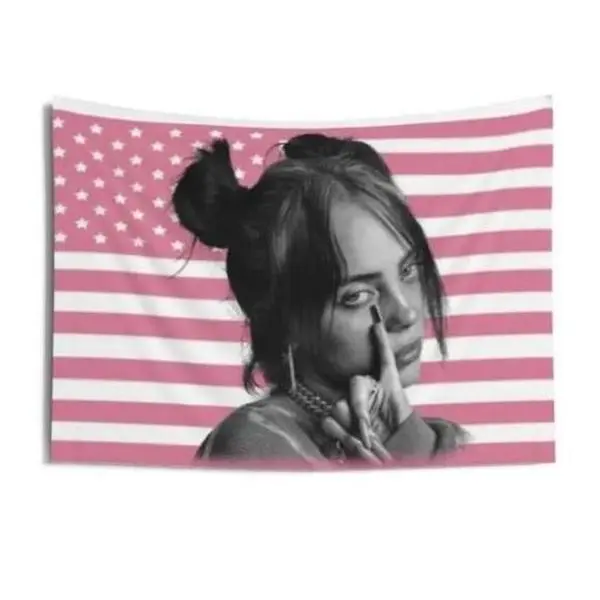 #     Billie Pink Tapestry, Wall Hanging #     Eilish Art Prints Poster Wall Decor Tapestry, for Clubs Bars University Dormitories Living Rooms Bedrooms Gift Home Hanging Decorate Tapestries